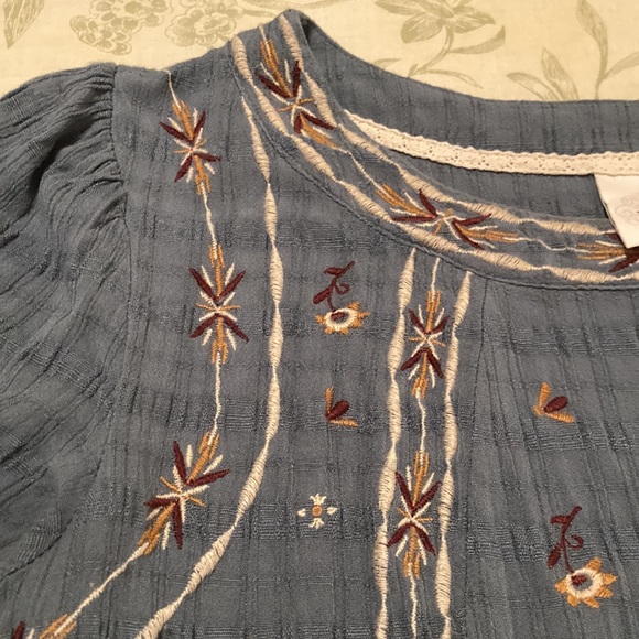 Dusty Blue Shirt with Embroidered and Crocheted Details - Picture 2 of 6